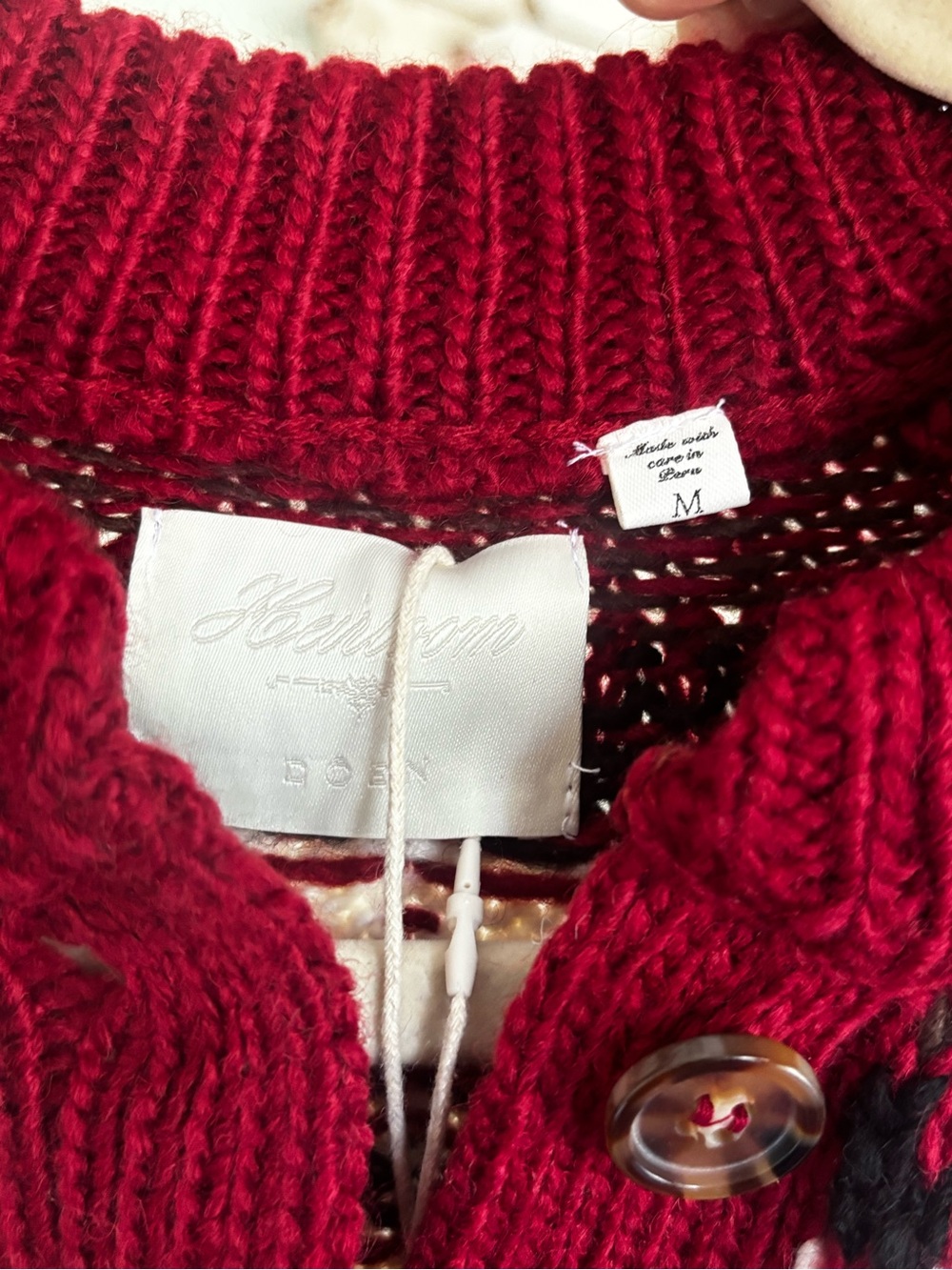 NWT DÔEN Heirloom Clarke Cardigan Burgundy Fair Isle Merino Alpaca M - Picture 12 of 12
